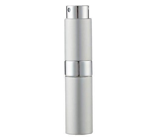 Compact refillable travel perfume atomizer with durable metal body and anodized aluminum nozzle in multiple colors