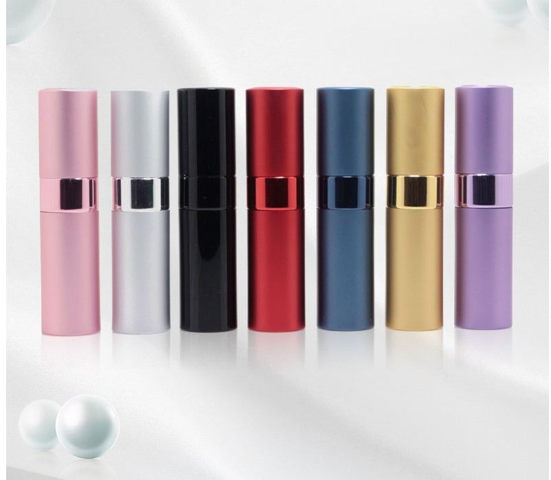 Compact refillable travel perfume atomizer with durable metal body and anodized aluminum nozzle in various colors