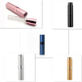 Compact refillable travel perfume atomizer with durable metal body and anodized aluminum nozzle in multiple colors