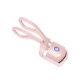 Heated electric eyelash curler with USB recharge, curved silicone pad, two temperature modes, and compact design for safe, natural lash curling
